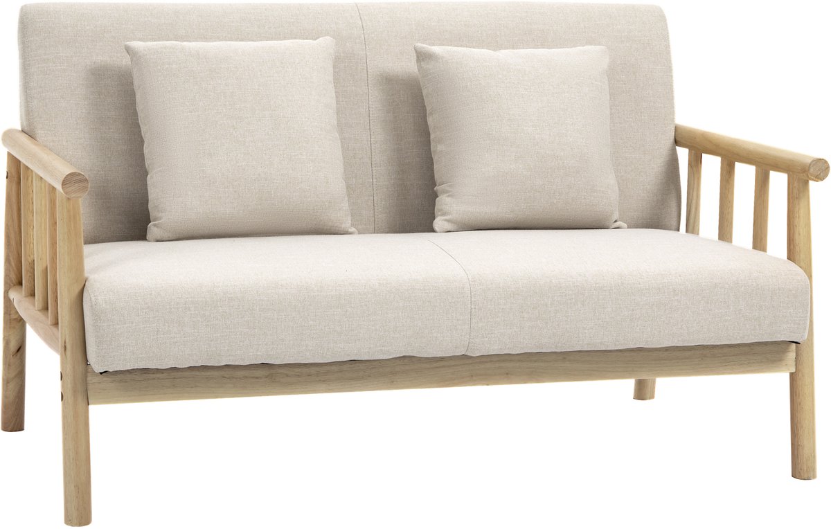 Homona Tweezitsbank - Met kussens - 123 x 69 x 74 cm - Beige