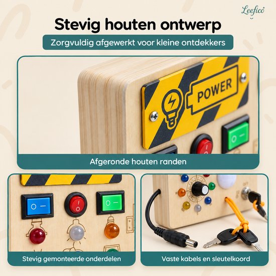 Leefico Montessori Busy Board Kompas - Activiteitenbord voor Peuters - Sensorisch Speelgoed - Houten Speelgoed voor Peuters en Kleuters van Leefico — afbeelding 2