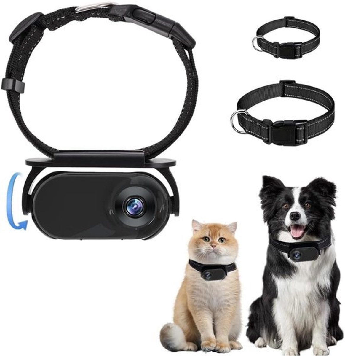 SnelShoppen - 1080P HD-camera voor kattenhalsbanden, mini-actiecamera voor honden, video-opnamen binnen en buiten, geen wifi nodig, dierbenodigdheden, compact ontwerp