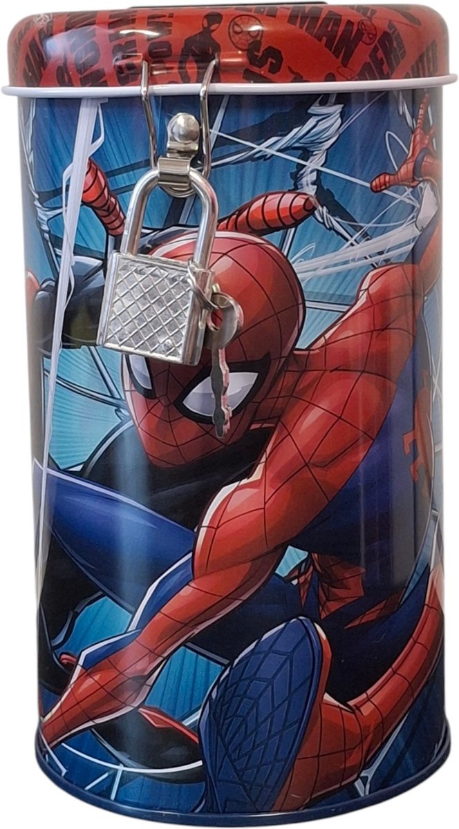 Spaarpot met slot voor kinderen cilindervormig – Marvel Spider-Man Spider-Verse Design