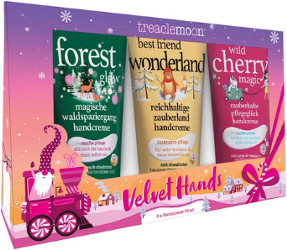 Treaclemoon Geschenkset Velvet Hands - 3-delige Handcrème set | 3x 75ml - Forest Glow, Best Friend Wonderland, Wild Cherry Magic | Kerst - Sint