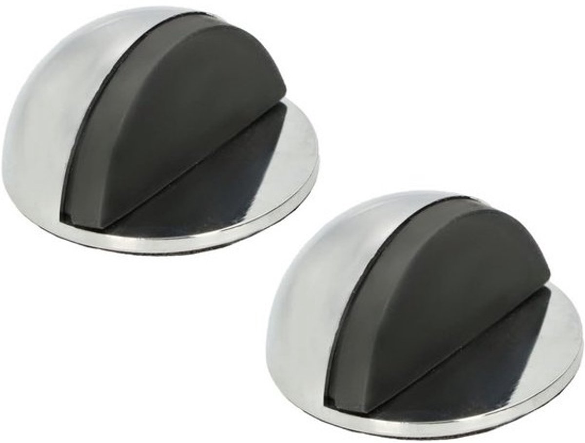 2x deurstoppers met rubberen buffer - Zelfklevende chromen deurbuffer