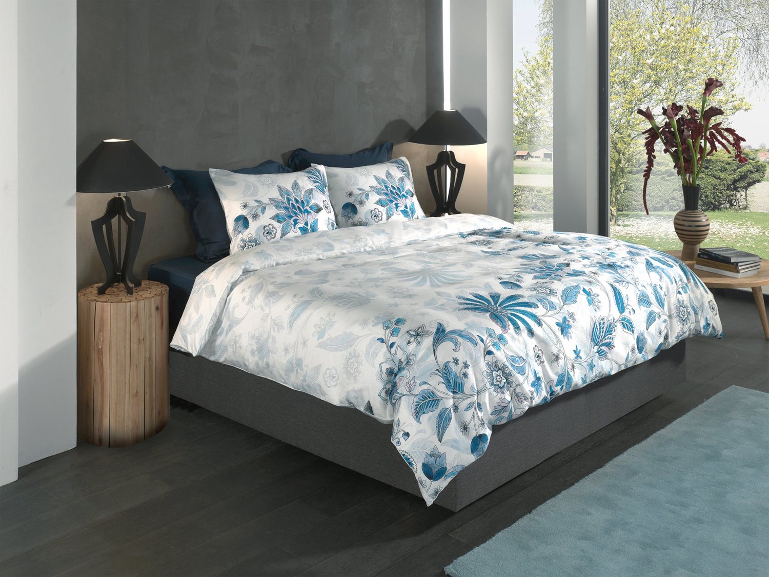 Heckettlane Dekbedovertrek Asia - Dekbed met instopstrook - Wit - Dekbedovertrek van 100% Katoen-Satijn - Bloemen - 200x200-220 cm + 2 slopen 60/70 cm - Zakynthos Asia White