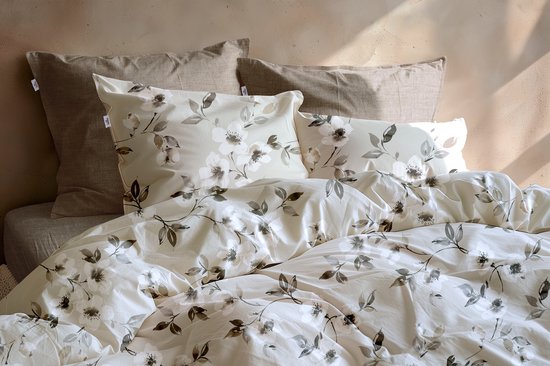 Zohome Ines Dekbedovertrek - Grijs - Tweepersoons - Dekbedhoes van 100% Katoen-Flanel - Bloemen - 200x220 + 2 slopen 60/70 cm - AW25 van Merkloos — afbeelding 5