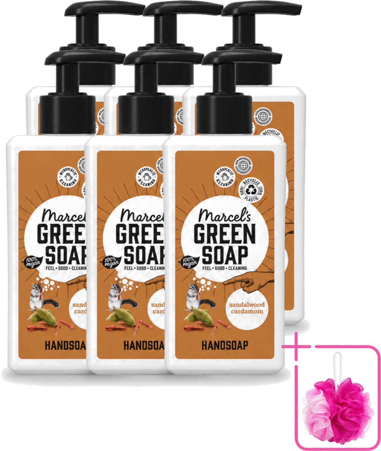 6 x Marcel’s Green Soap – Handzeep – Sandelhout & Kardemom – 250 ml - Bulkverpakking - Handzeep - Douchemop - Natuurlijke handzeep