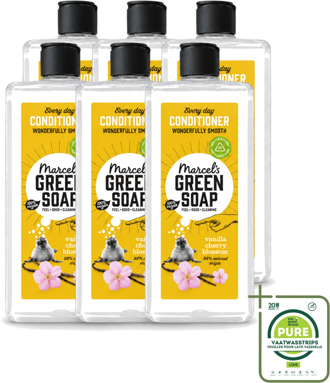 6 x Marcel’s Green Soap – Conditioner – Vanilla & Cherry Blossom – 300 ml - Grootverpakking - Vaatwasstrips - Haarverzorging - Natuurlijke Conditioner - Sheabutter - Vanille - Kersenbloesem