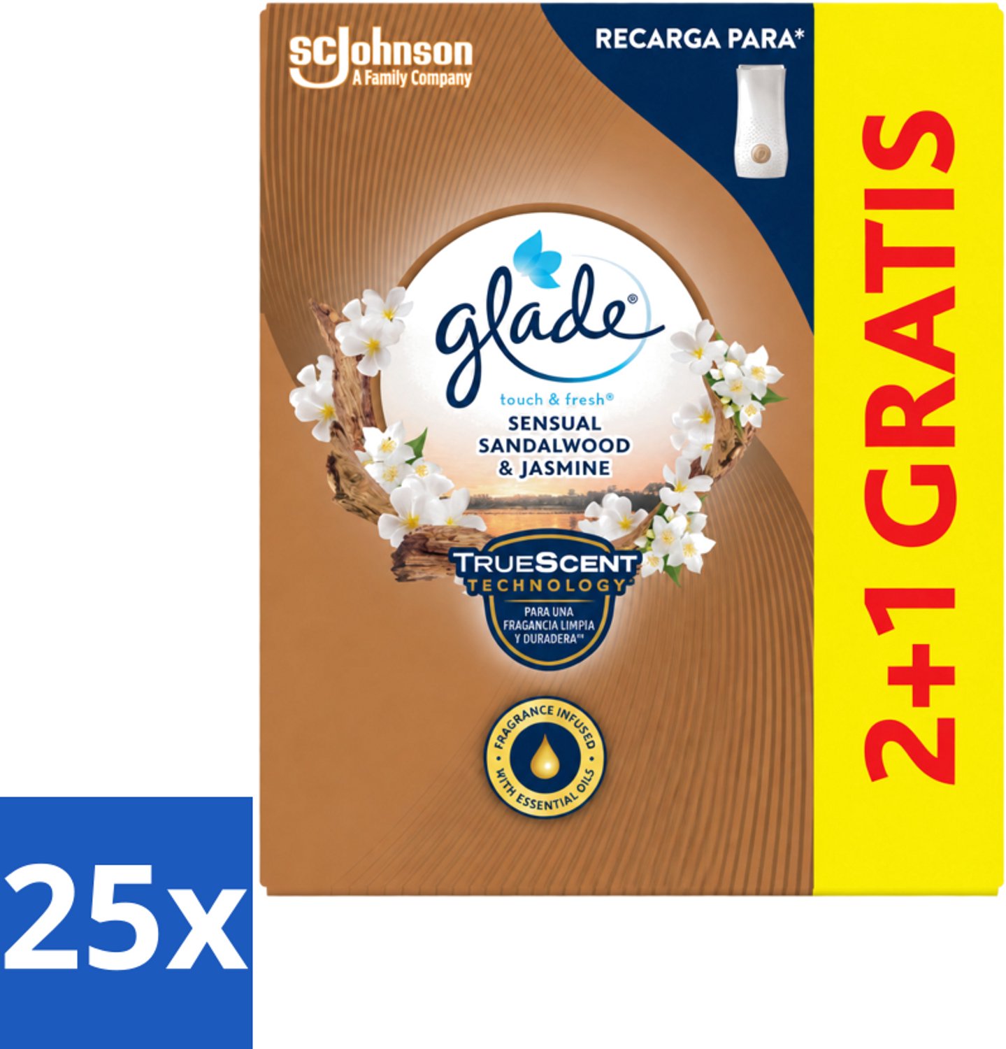 25 x Glade - Touch & Fresh - Sensual Sandelhout Jasmijn - 30 ml - Voordeelverpakking - 25 stuks