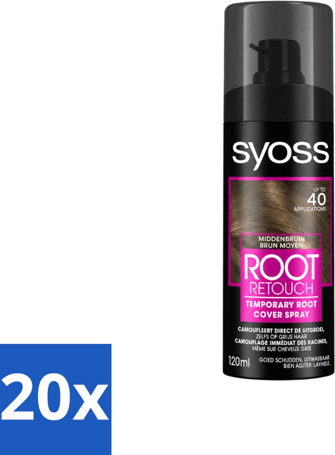 20 x SYOSS - Uitgroeispray Middenbruin - Directe Grijsdekking - Voordeelverpakking - 20 stuks