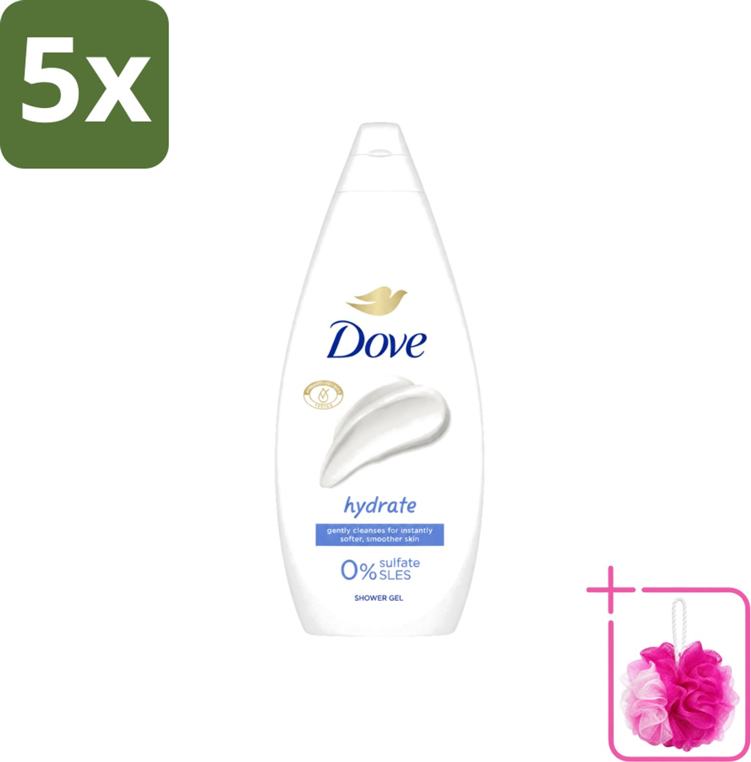 5 x Dove Douchecrème - Hydrate - 720 ml - Bulkverpakking - Hydratatie - Douchemop - Droge huid