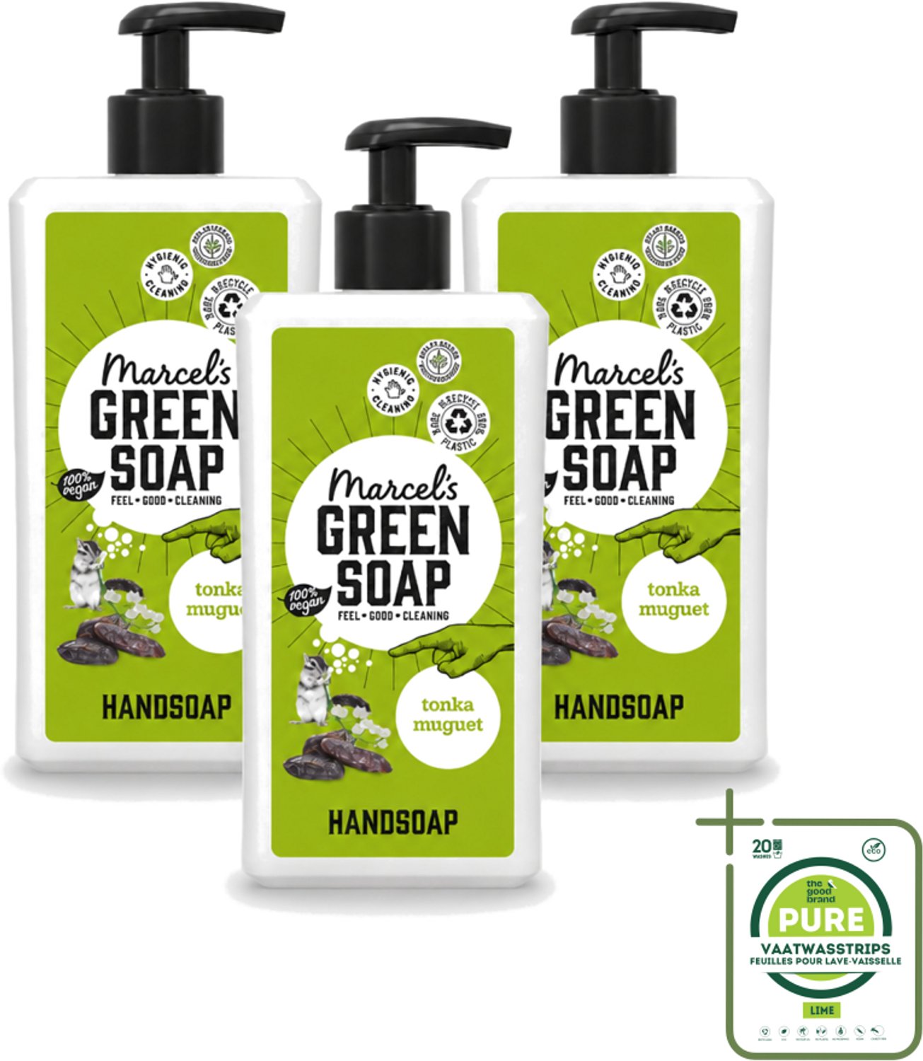 3 x Marcel's Green Soap - Handzeep - Tonka & Muguet - Zachte verzorging - 500 ml - Grootverpakking - Vaatwasstrips - Handzeep - Natuurlijke Handzeep - Plantaardige Handzeep - Zachte Handen - Handzorg