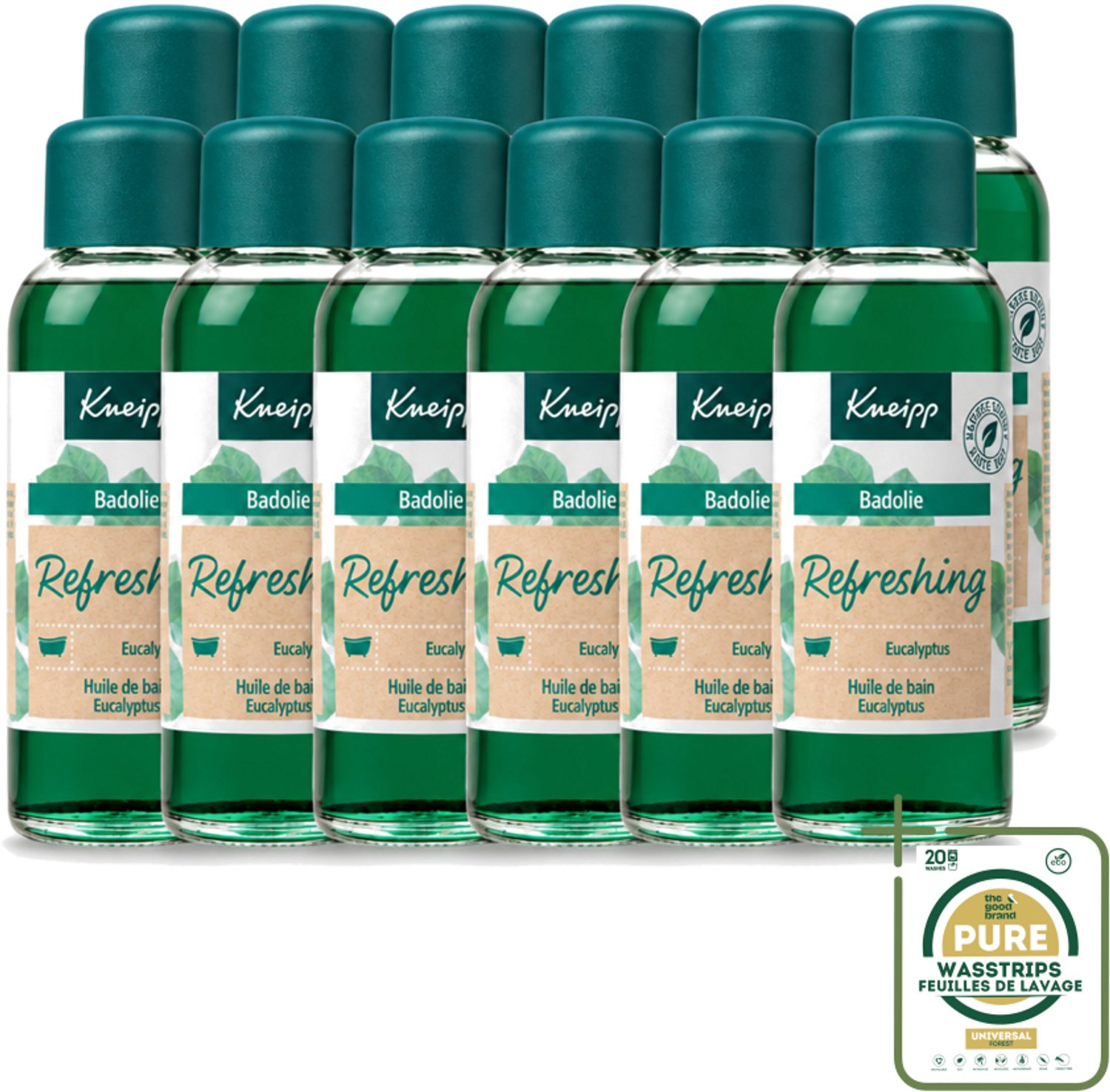 12 x Kneipp - Badolie - Refreshing Eucalyptus - 100 ml - Wasstrips - Badolie Mint Eucalyptus - Aromatherapie - Eucalyptusolie - Badolie - Natuurlijke Badolie