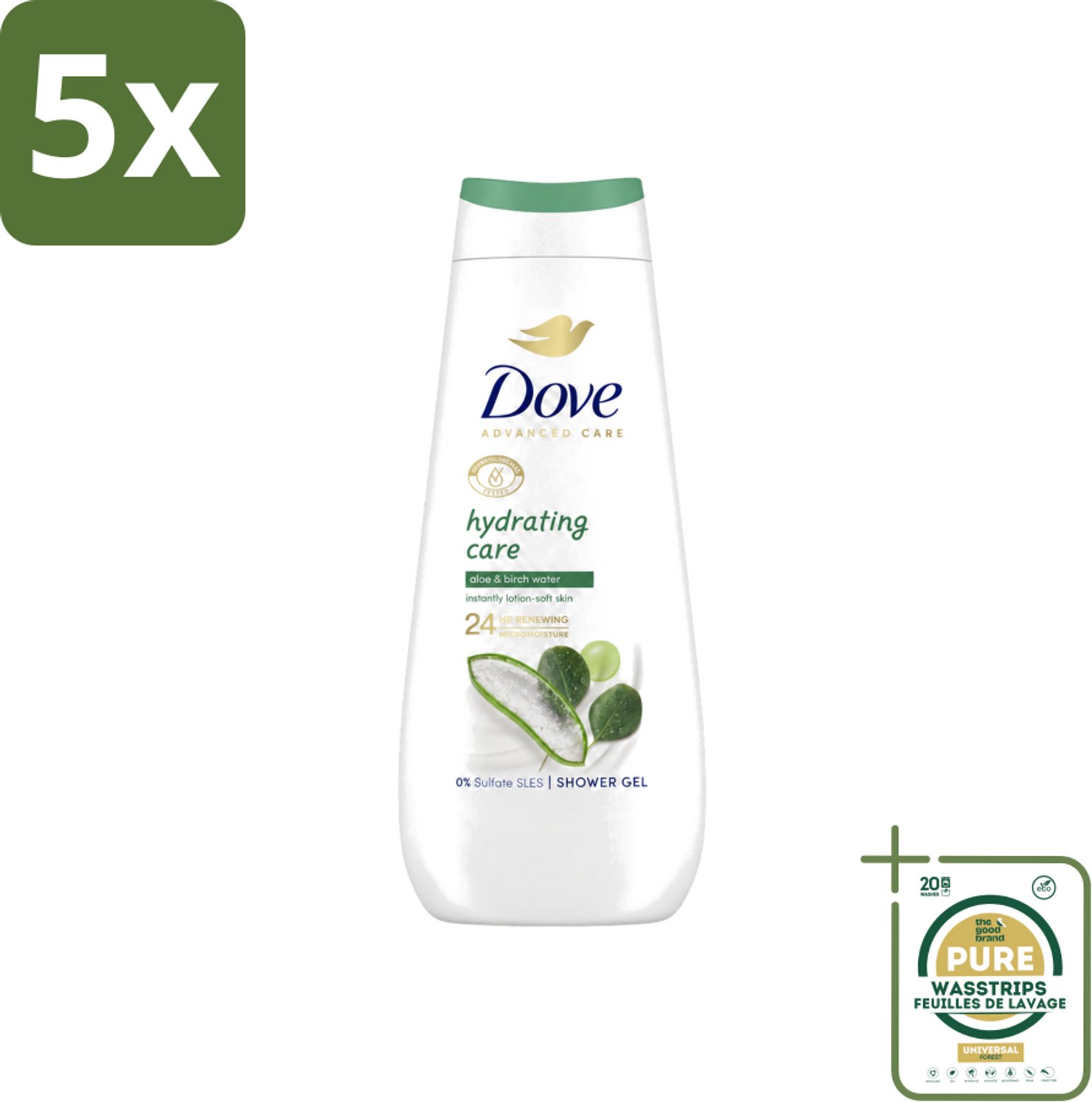 5 x Dove Douchecrème - Hydrating Care - Aloe Vera - 400 ml - Wasstrips - Douchegel - Hydraterende Douchegel - Droge Huid - Douchegel Voor Droge Huid - Douchegel Met Aloë Vera