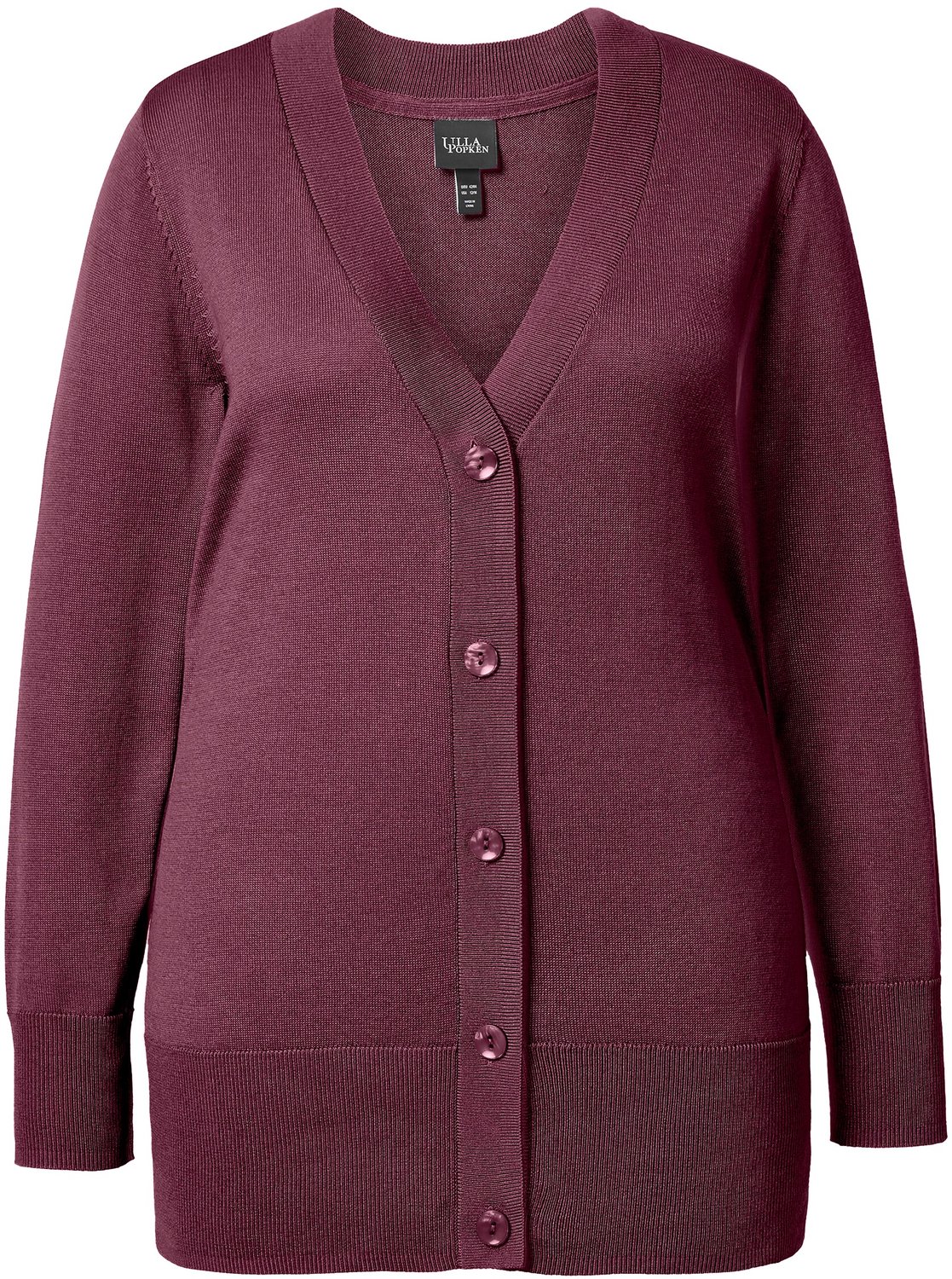 Ulla Popken - Dames - Vest V-hals knoopsluiting fijn breisel - Donker bes - Maat 46+