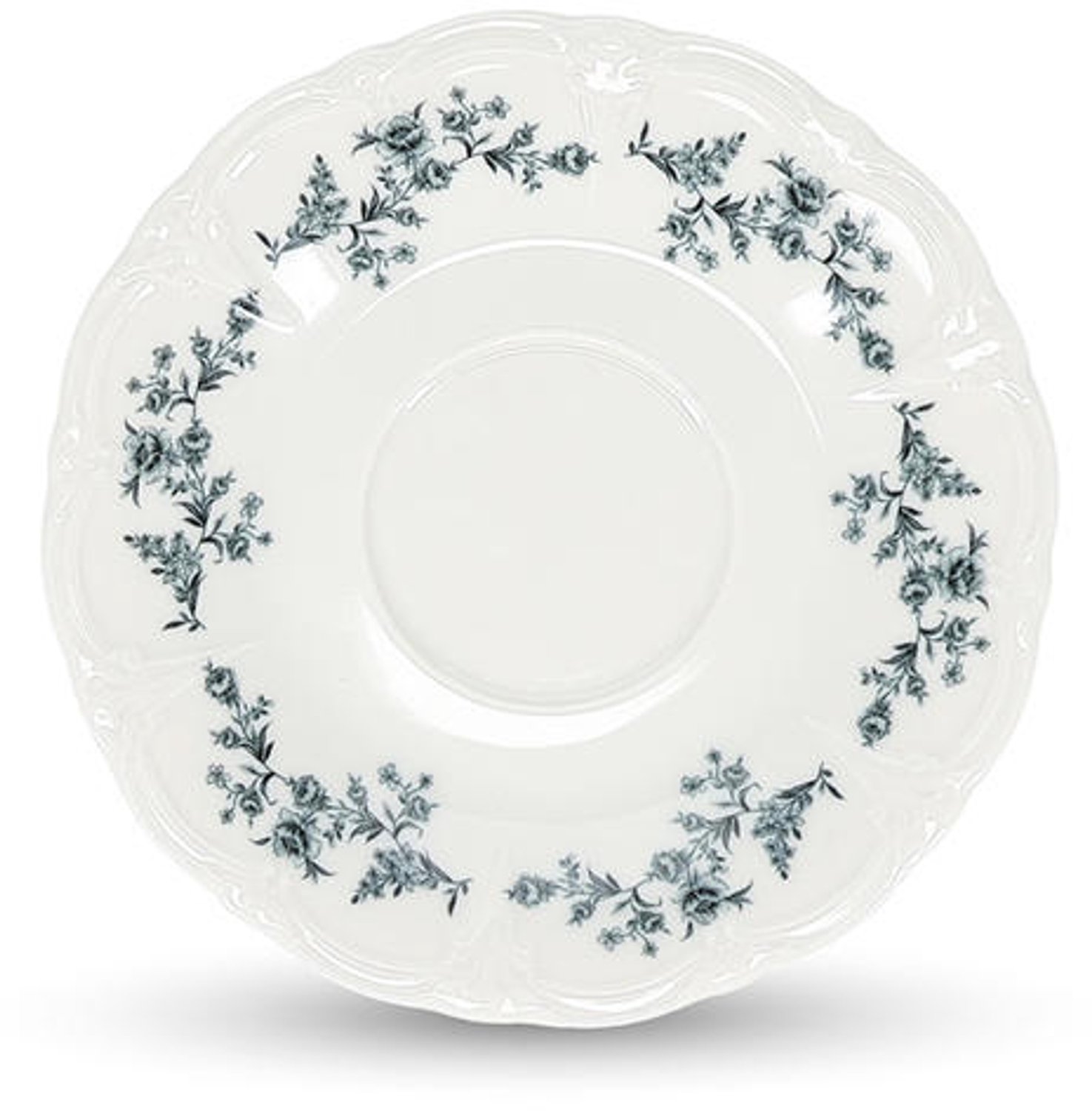 Fameilleur schotel 16,5cm zwart flower Retro set van 6 - porseleinen onderschotel voor kopjes, voor koffiekop, theekop en espressokop, vaatwasser- en magnetronbestendig, voedselveilig, servies voor thuis, restaurant en horeca, mooi als cadeau