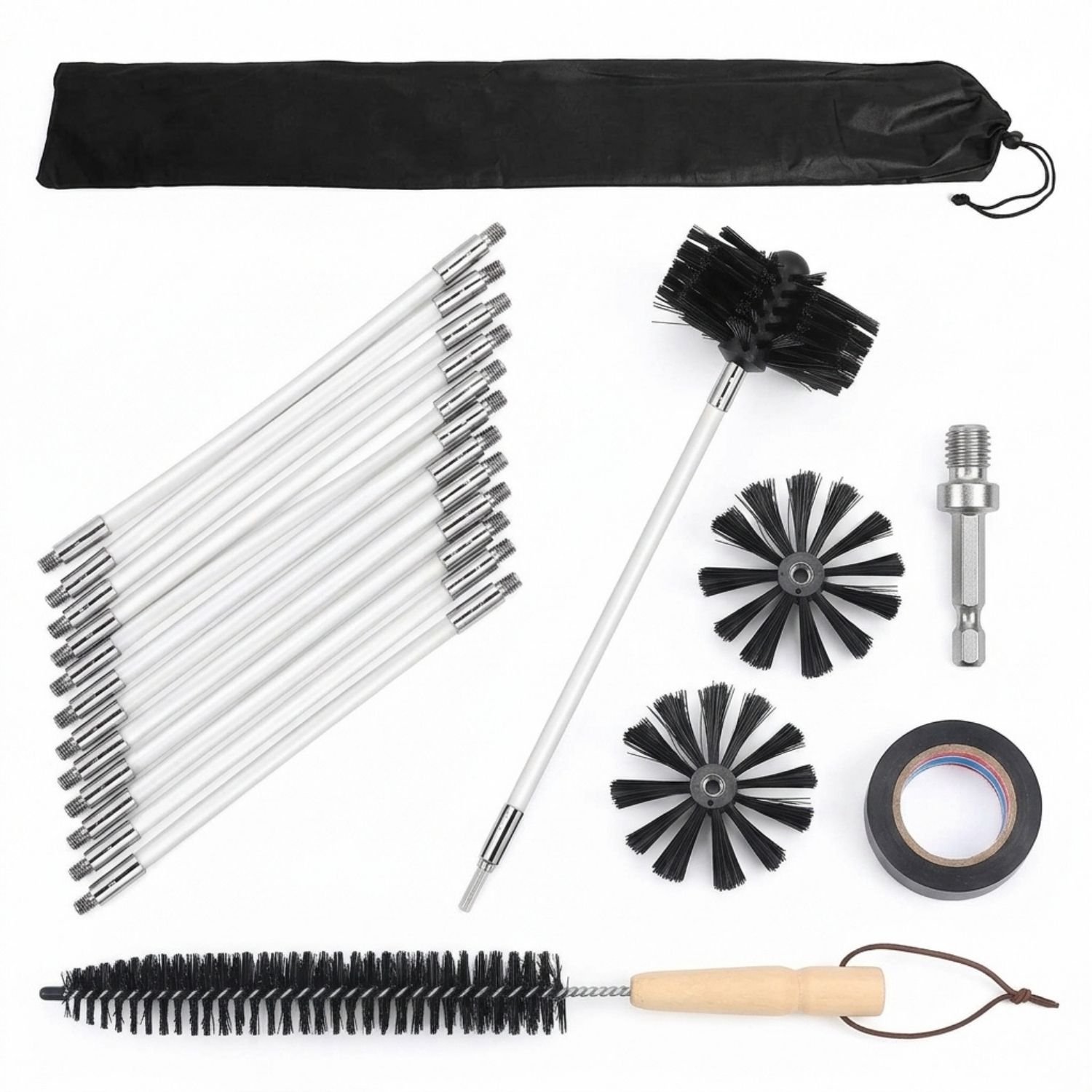 Vantivo® Schoorsteenveegset - Schoorsteenveger - Schoorsteenborstel 150mm - Zwart