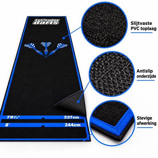 Dartsmat PVC - Dartmatten - Dartvloermat - Antislip & Vloerbescherming - Officieel Oche Systeem - 2 Afstandsmarkeringen - 250x30cm - Oprolbaar - Voor Stalen & Softtip Darts van Bobypet — afbeelding 2
