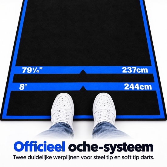 Dartsmat PVC - Dartmatten - Dartvloermat - Antislip & Vloerbescherming - Officieel Oche Systeem - 2 Afstandsmarkeringen - 250x30cm - Oprolbaar - Voor Stalen & Softtip Darts van Bobypet — afbeelding 3