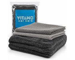VITAMO Premium Microvezel Autodoekenset - Complete 3-delige Autodoek Set - XL Droogdoek 50x80 cm (1200 GSM) - Wafeldoek & Interieurdoek - Auto Poetsdoeken voor Drogen, Detailen en Reinigen - Voor Binnen en Buiten