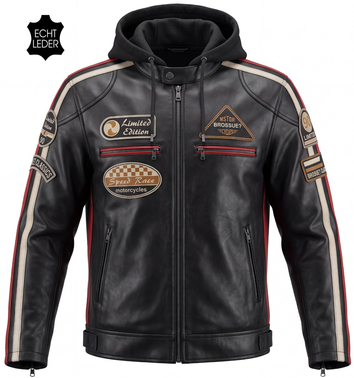 Vinto® Leren Jas Heren - 100% Echt Lams Leer - Winterjas - Biker Jack - Met Zakken en Binnenzak - Tussenjas met Capuchon - Winddicht - Zwart - Maat L