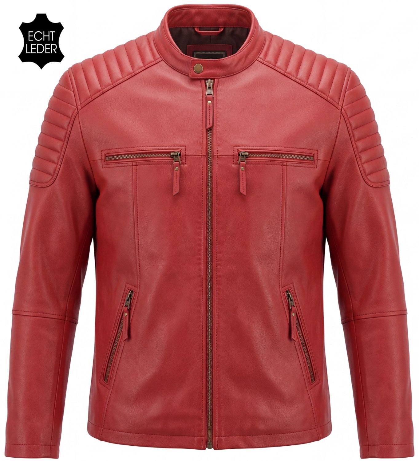 Vinto® Leren Jas Heren - 100% Echt Lams Leer - Winterjas - Biker Jack - Met Zakken en Binnenzak - Tussenjas - Winddicht - Rood - Maat L