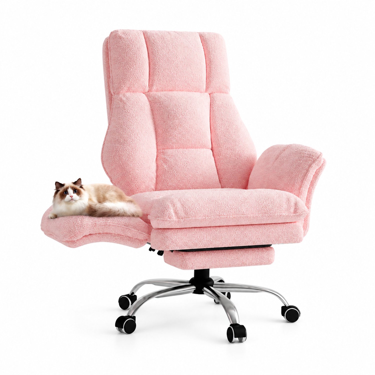 VILIMA - Luxe bureaustoel - Roze - Ergonomische bureaustoel - Bureaustoel - Gamestoel - Draaibaar - Voetensteun - Wieltjes