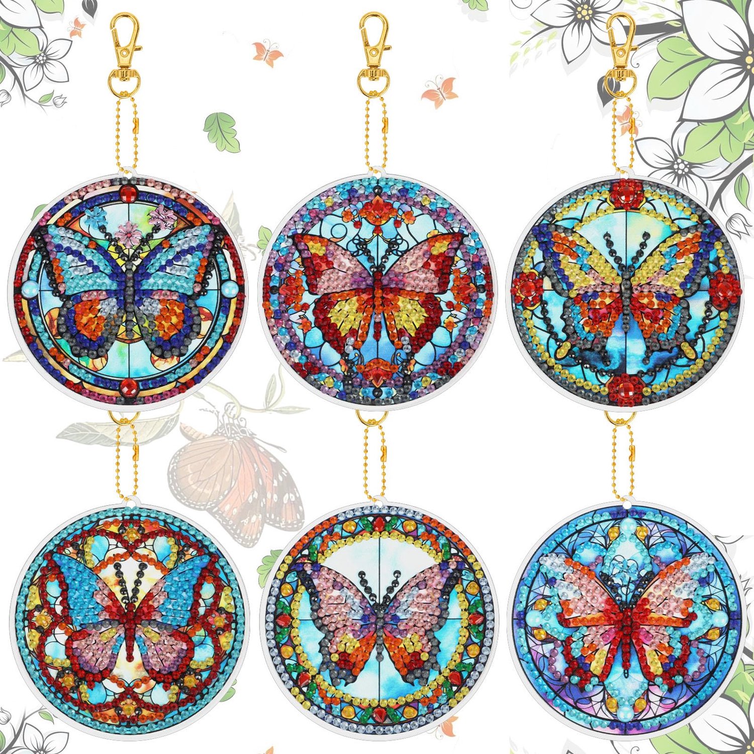 Set van 6 DIY Diamant Kunst Schilderen Sleutelhangers