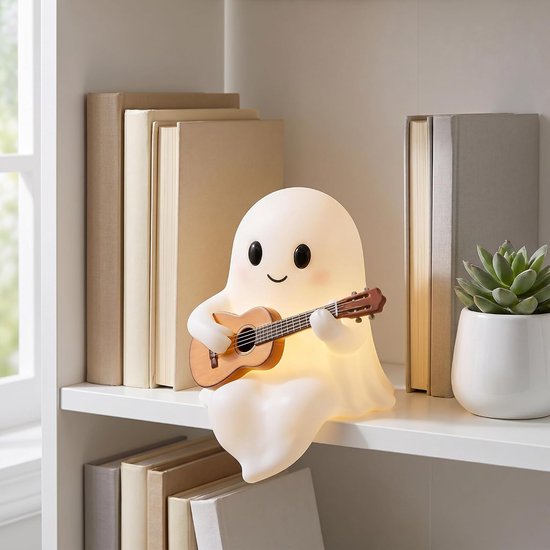 Halloween Nachtlampje – Spook met Gitaar – Warme LED Glow – USB Gitaarspeler Decoratie – Sfeerverlichting voor Kamer – Nachtlamp voor Lezers – Cadeau voor Muziekliefhebbers en Boekenliefhebbers van Oemmn — afbeelding 5