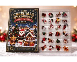 kerst bouwsteen ornament adventskalender 2026 - 24 stuks - meerkleurig - plastic materiaal - 3-4 cm platte hangornamenten - mini kerstfiguren ontwerp - kerstboom hangdecoratie - geschikt voor kerstfeest en interieur decoratie