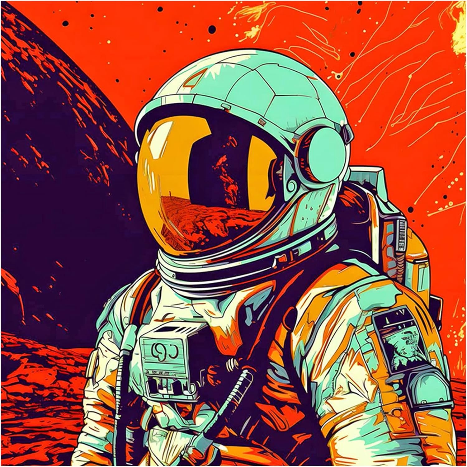 Diamantschilderij 30 x 30 cm - astronaut - popart - doe-het-zelf decoratie - m-winkel