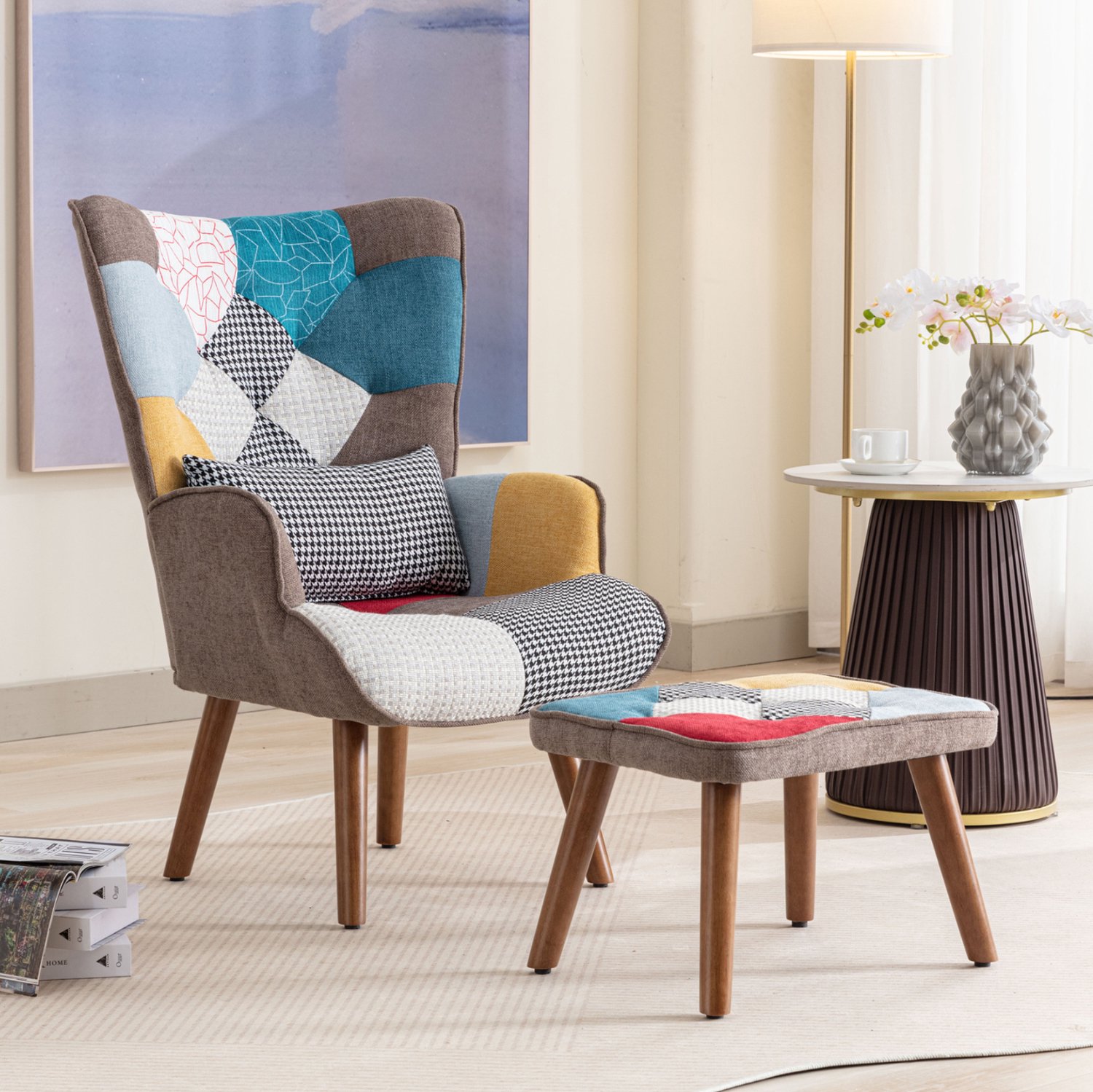 CHICFURN Fauteuil - Met voetenbank - Met rugkussen - Meerkleurig