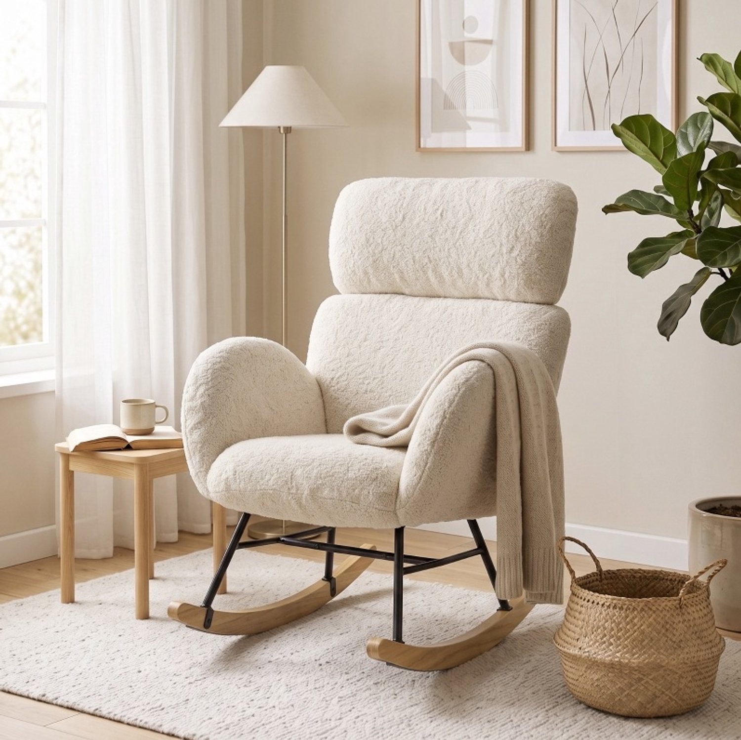 CHICFURN Schommelstoel - Verstelbare hoofdsteun - Armleuningen - Crèmewit Crème wit
