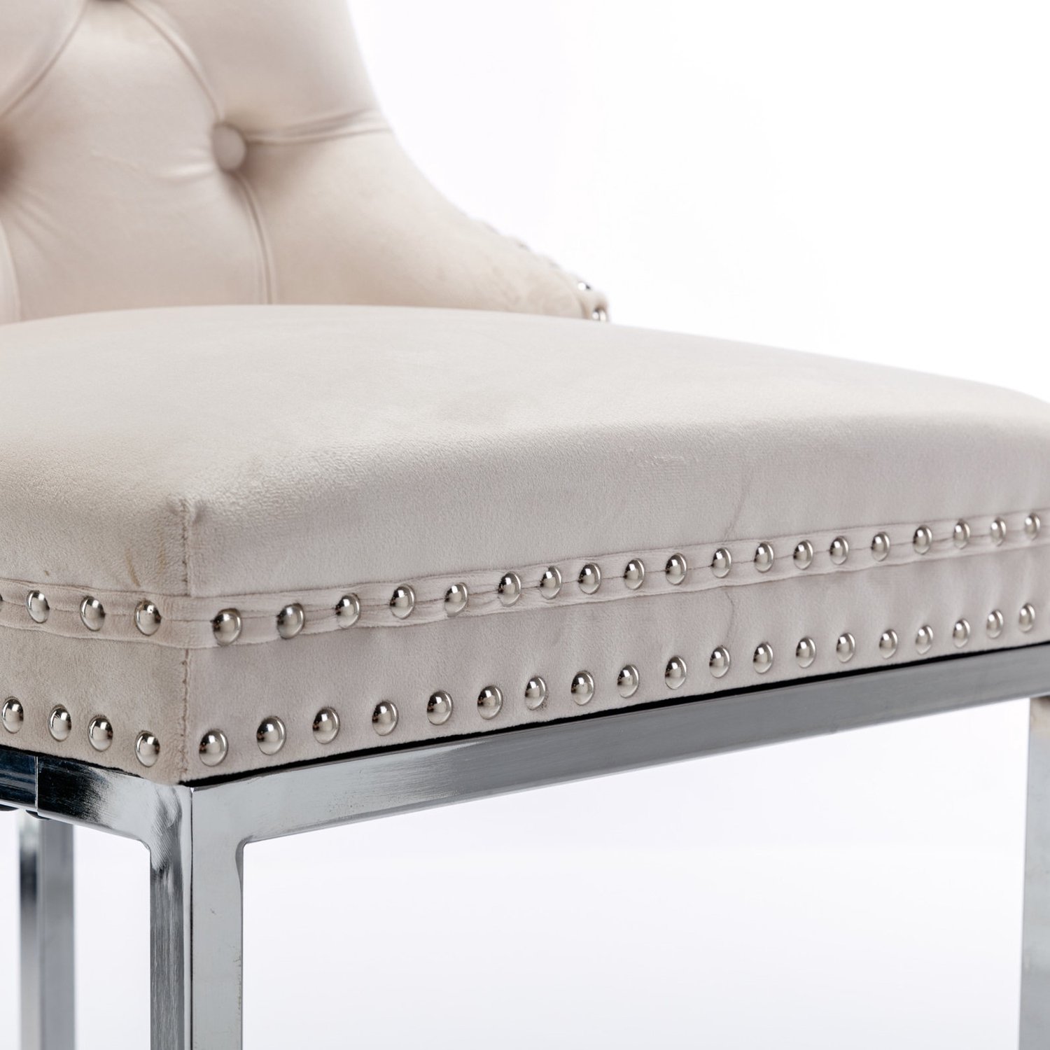 CHICFURN Barkruk set van 2 - Met rugleuning - C-vormig metalen frame - Beige Ivoor