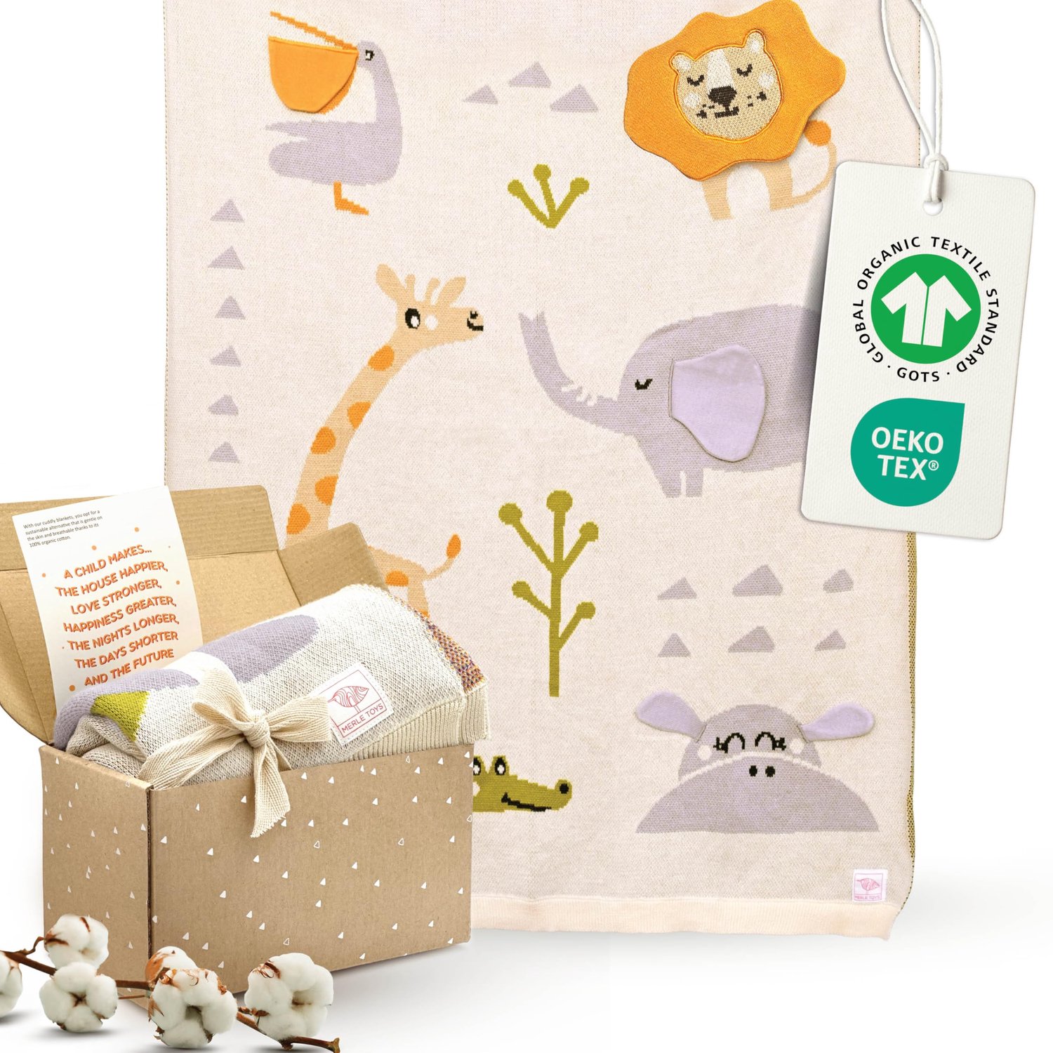 Babydeken van biologisch katoen - OEKO-TEX gecertificeerd - 80 x 100 cm - Savanne Vrienden