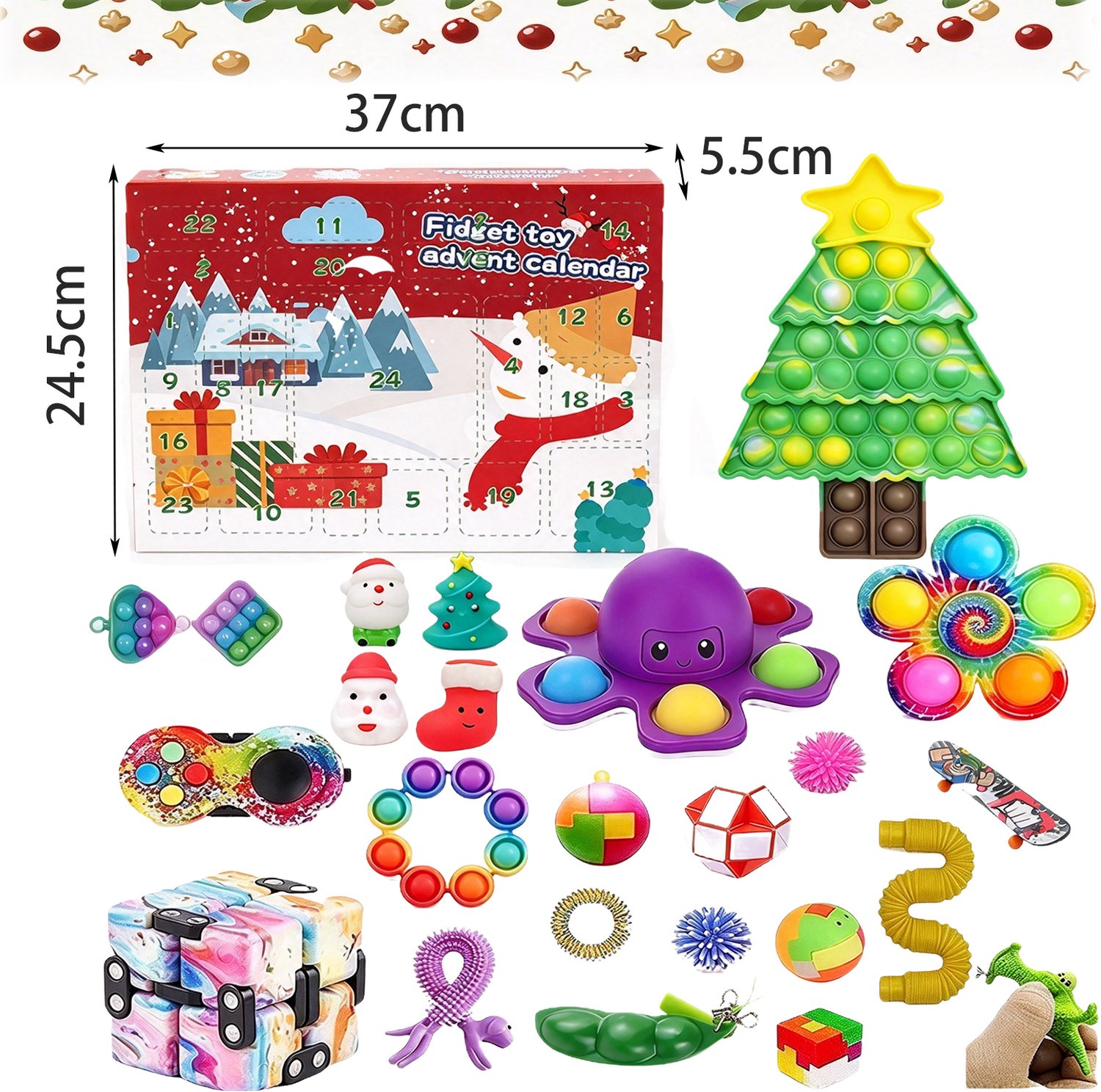24 stuks - Adventskalender - Fidget Speelgoed Adventskalender 2026 - Adventskalender Kinderen - Verrassingsdoos - 24 dagen willekeurige verrassingen - Enkele willekeurig geselecteerde stijlen -Stressverlichtend Sensory Toy – foto 2