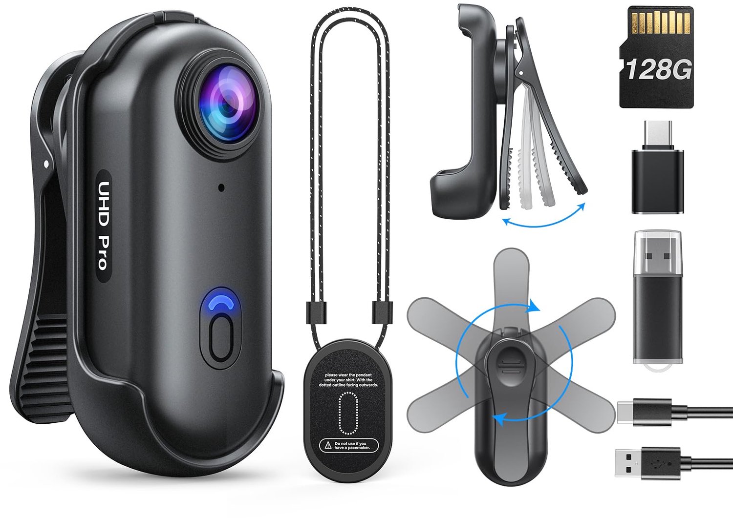 Mini Bodycam met 4K Video-opname en Magnetische Clip