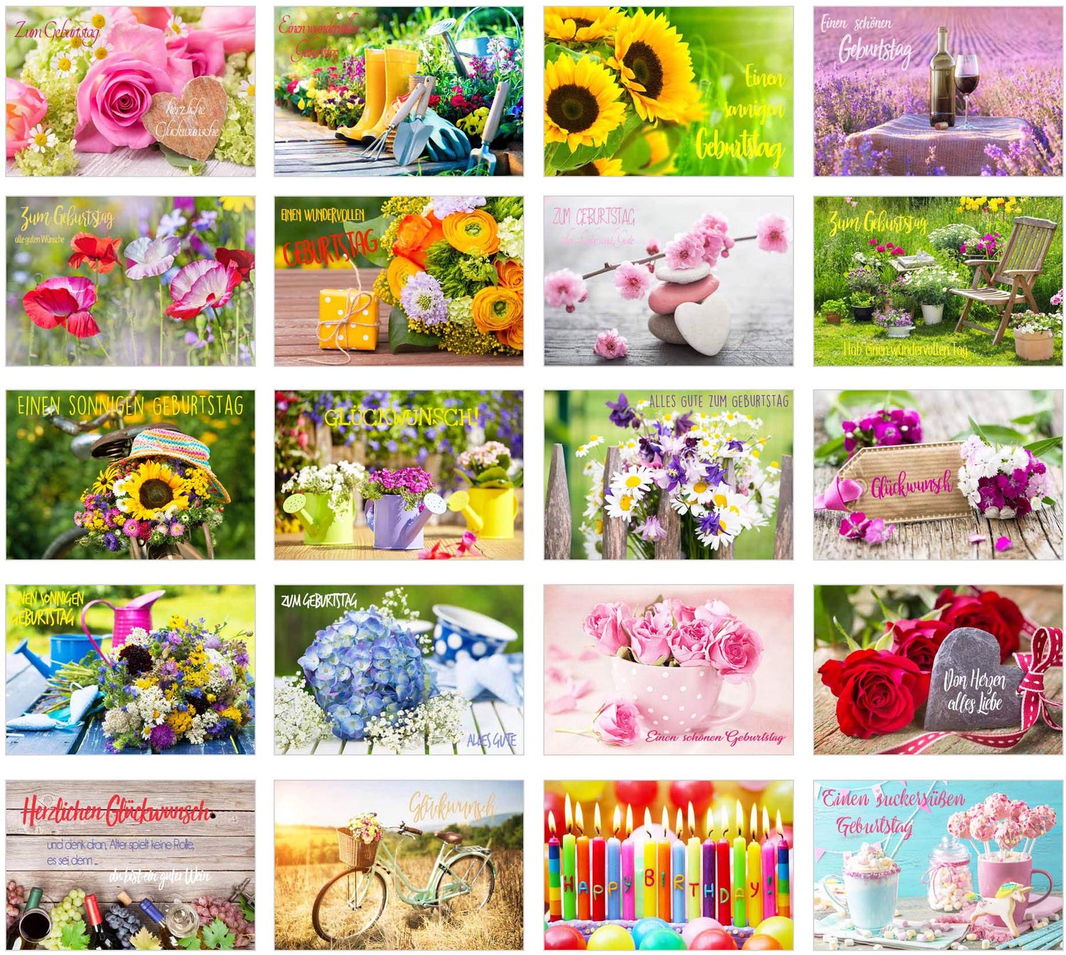 Set van 40 Verjaardagskaarten met Enveloppen