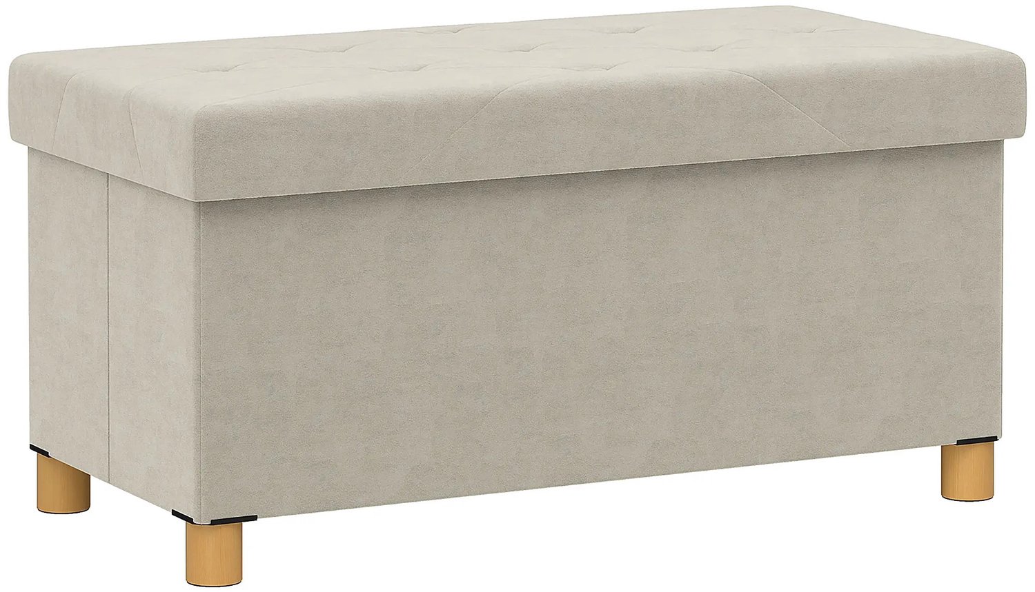 Veya Opbergbank Wit Fluweel - 76 × 38 × 38 cm (l ×b×h) - Hocker - Inklapbaar - 67L opbergen - Tot 120kg dragen - Eikenhouten poten