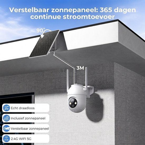 Konsoefuly Beveiligingscamera Draadloos Buiten - Buiten Bewakingscamera met Zonnepaneel BC - 2K 4MP - 360° PTZ - Kleuren-nachtzicht - AI Bewegingsdetectie - Tweeweg Audio - Draadloos buiten- IP67 Weerbestendig - Beveiligingscamera Met WiFi en App — afbeelding 2