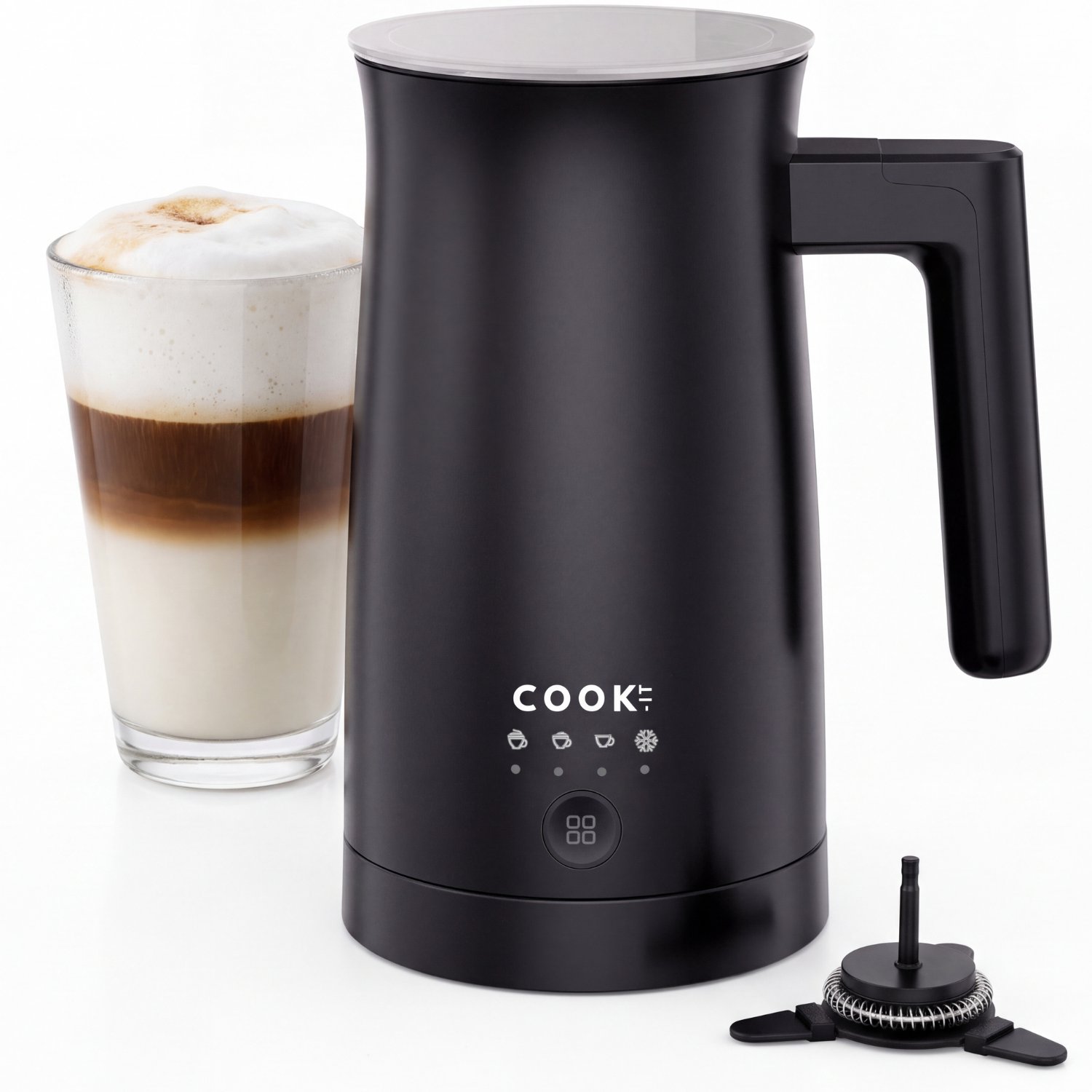 COOK-IT Elektrische Melkopschuimer - 4 Standen - Melkschuimer - Warm en Koud Melkschuim - 300 ml - 500 W - Schenktuit - Klaar in 90 Seconden - Automatische Uitschakeling