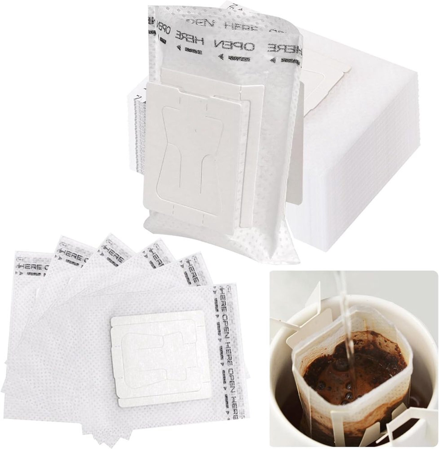 Koffiefilters 100 stuks - Draagbare Wegwerpfilterzakken - Temperatuurbestendig - Scheurvast - Vliesstof - Hangend Oorontwerp - Filterzakken