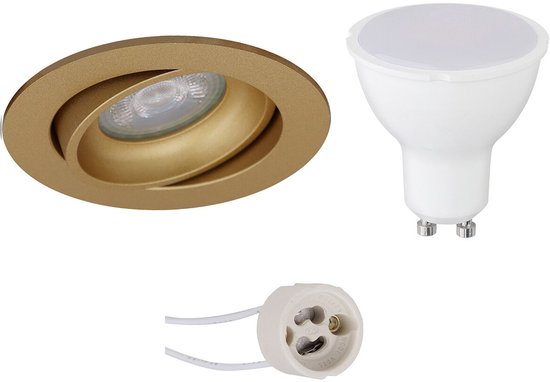 BES LED GU10 Inbouwspot Set - Mat Goud - Inbouw Rond - Kantelbaar - Pragmi Delton Pro - 4W - Warm Wit 3000K - Ø82mm