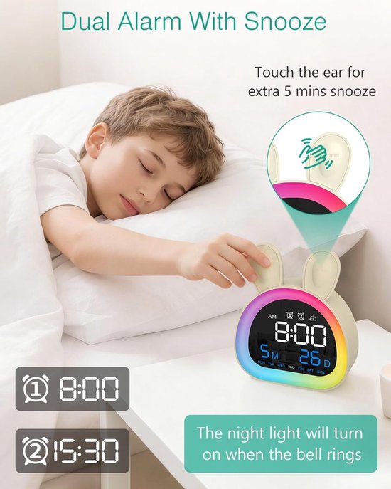 Digitale Kinderwekker met Bluetooth en Nachtlamp — afbeelding 4