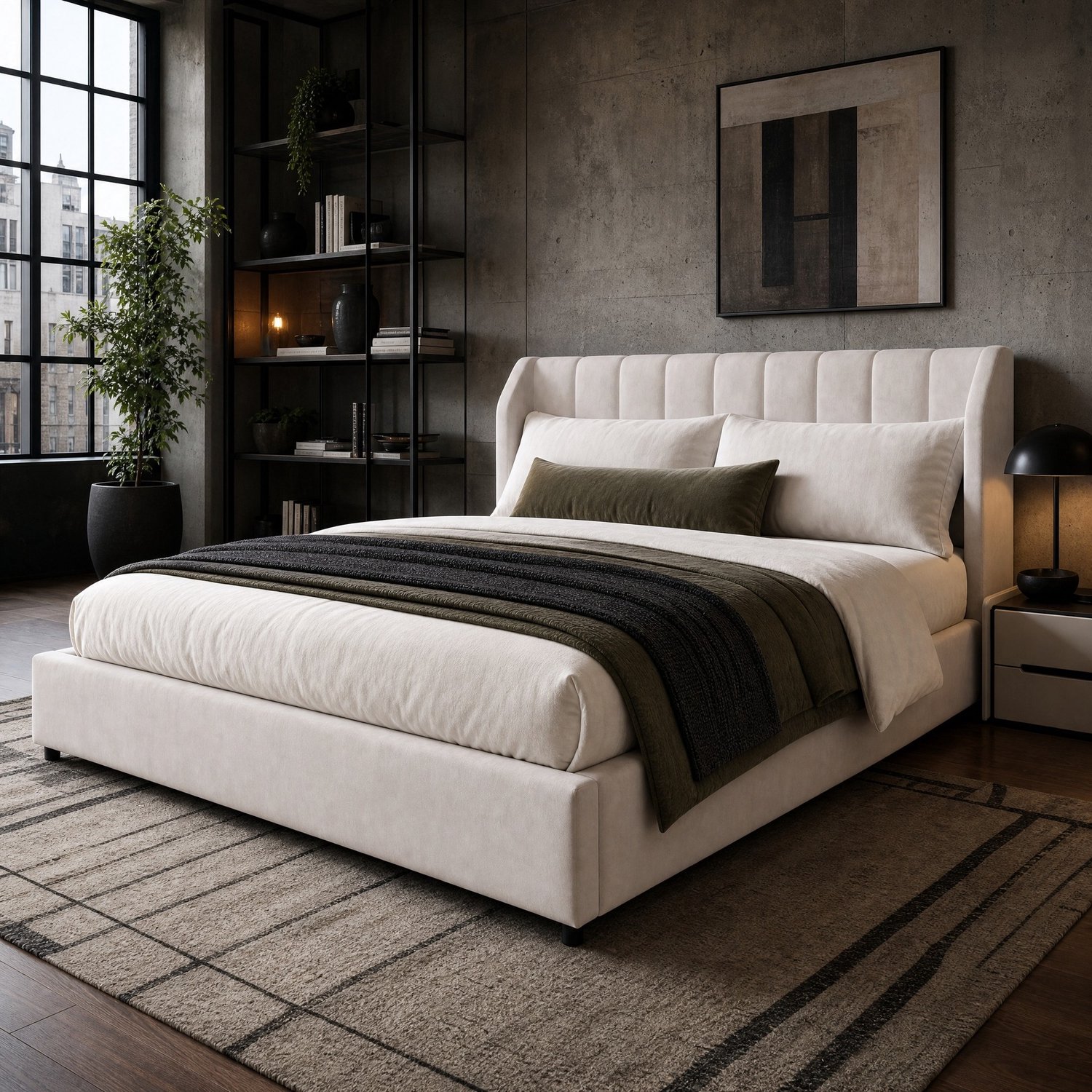 WUVRIE Gestoffeerd tweepersoonsbed 180x200 cm - Met lattenbodem en 2 kussens - Beige