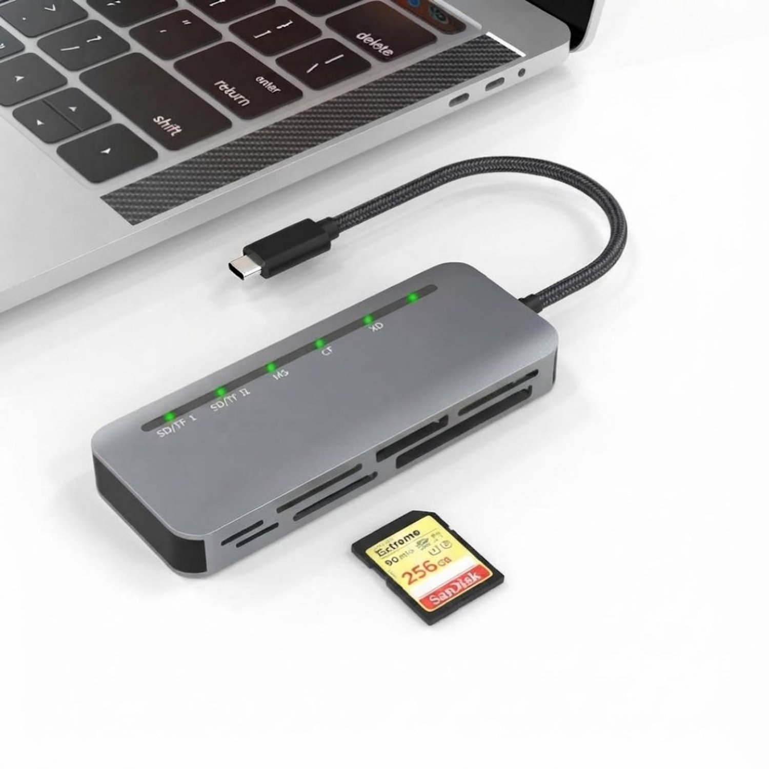 Vantivo® Sd Kaart Lezer - SD-kaart - SD-kaartlezer USB-C - 7-in-1 Aluminium SD-kaart - Grijs