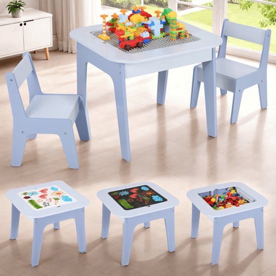 Kindertafel En Stoelenset - Grijs - Houten Activiteitentafel - Bouwsteentafelblad - Met Opbergruimte - Voor Peuters En Kleuters — afbeelding 5