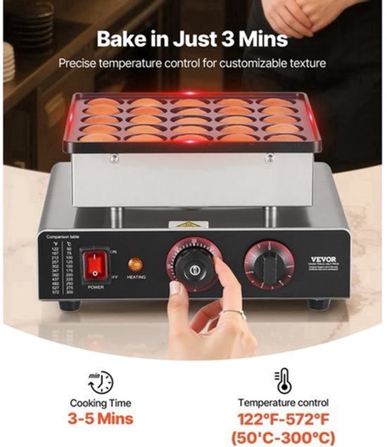 Mini Pannenkoekenmaker 25 Mini-Pannenkoeken - 43 mm Diameter - Roestvrij Staal - Elektrisch Wafelijzer - Poffertjes Grill - Voor Thuis En Restaurant — cadeau in Cadeau-ideeën - foto 7