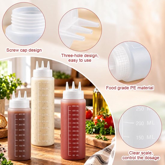 Knijpfles 1000 ml - plastic - 2 stuks met etiketten - ideaal voor koken en bakken - ServiceTopper — afbeelding 2