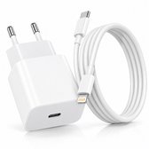 AB Goods Oplader Set - Adapter + Kabel 1M - 20W USB-C Snellader - 1M Kabel - Geschikt voor iPhone Oplader (6 t/m 14) - Compatibel als Oplader iPhone - Snellader voor Lightning Smartphone's