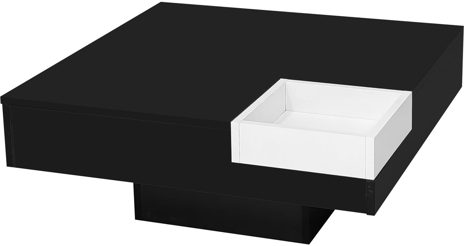 Merax Hoogglans Salontafel met Afneembare Opbergbox – Kleurblok in Zwart en Wit met LED-Lichteffect – 72 x 72 x 30 cm