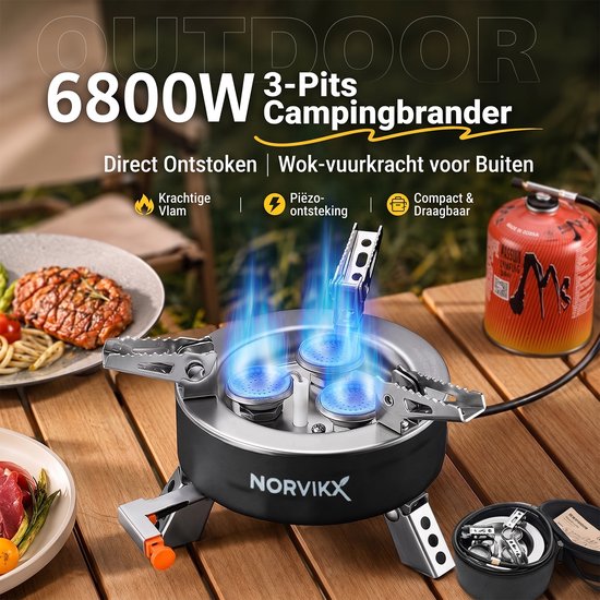 Krachtige 3-Pits Camping Gastank Brander - Compact & Opvouwbaar Outdoor Kooktoestel - Inclusief Waterbestendige EVA Draagtas - Snel en Efficiënt Koken voor Onderweg, Kamperen en Picknick - Zilver — afbeelding 5